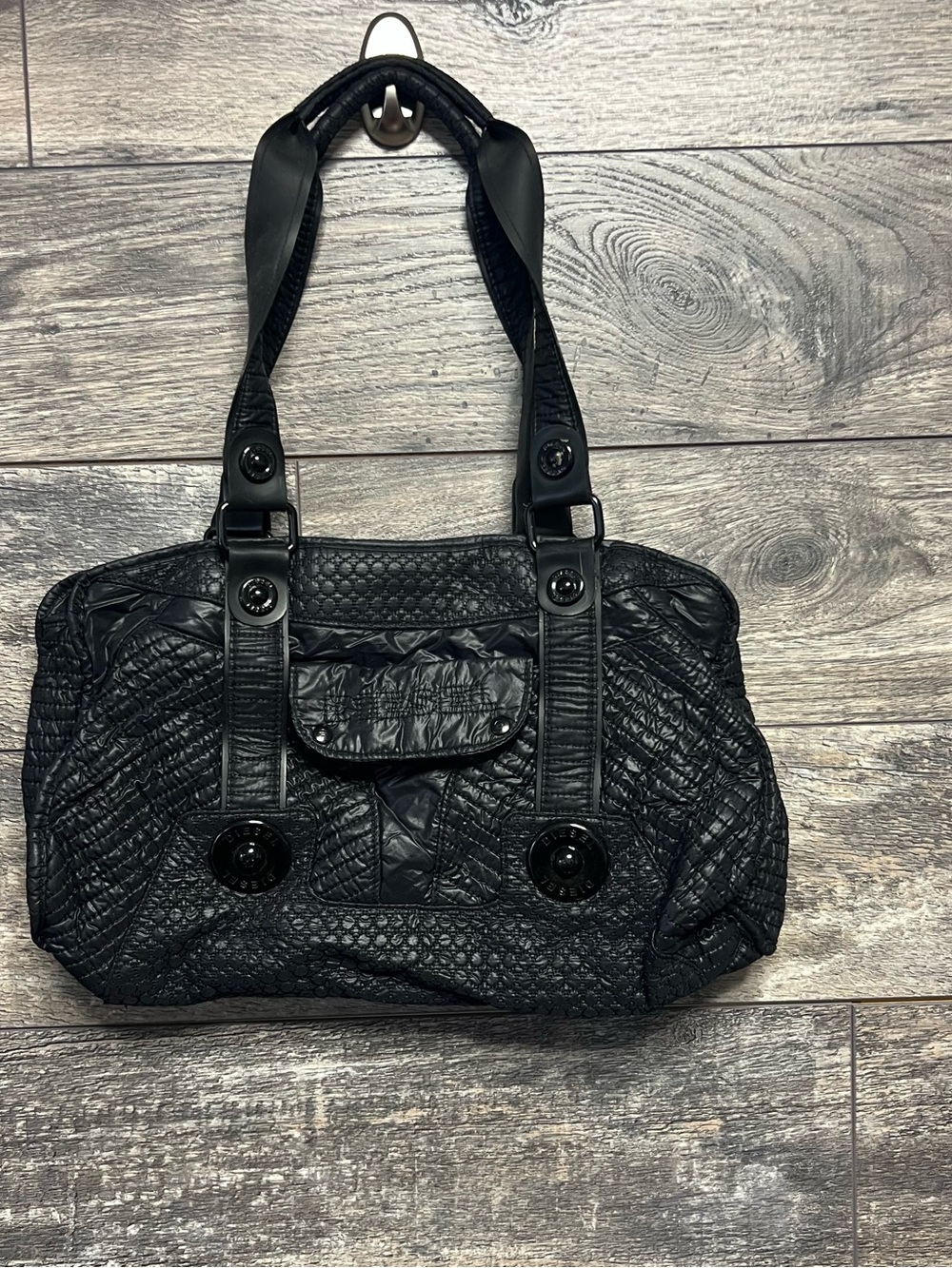 Diesel Black Quilted Shoulder Satchel
